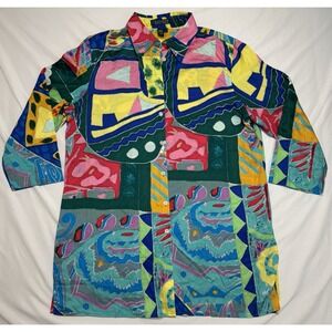 Lauren Ralph Lauren Top Multicolor Artsy Boho Hippie Abstract Women's Small